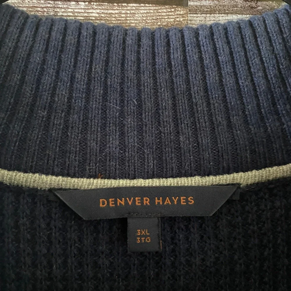 Denver Hayes Men's 1/4-Zip Sweater Size 3XL Blue Waffle-Knit Long-Sleeved NWT‎